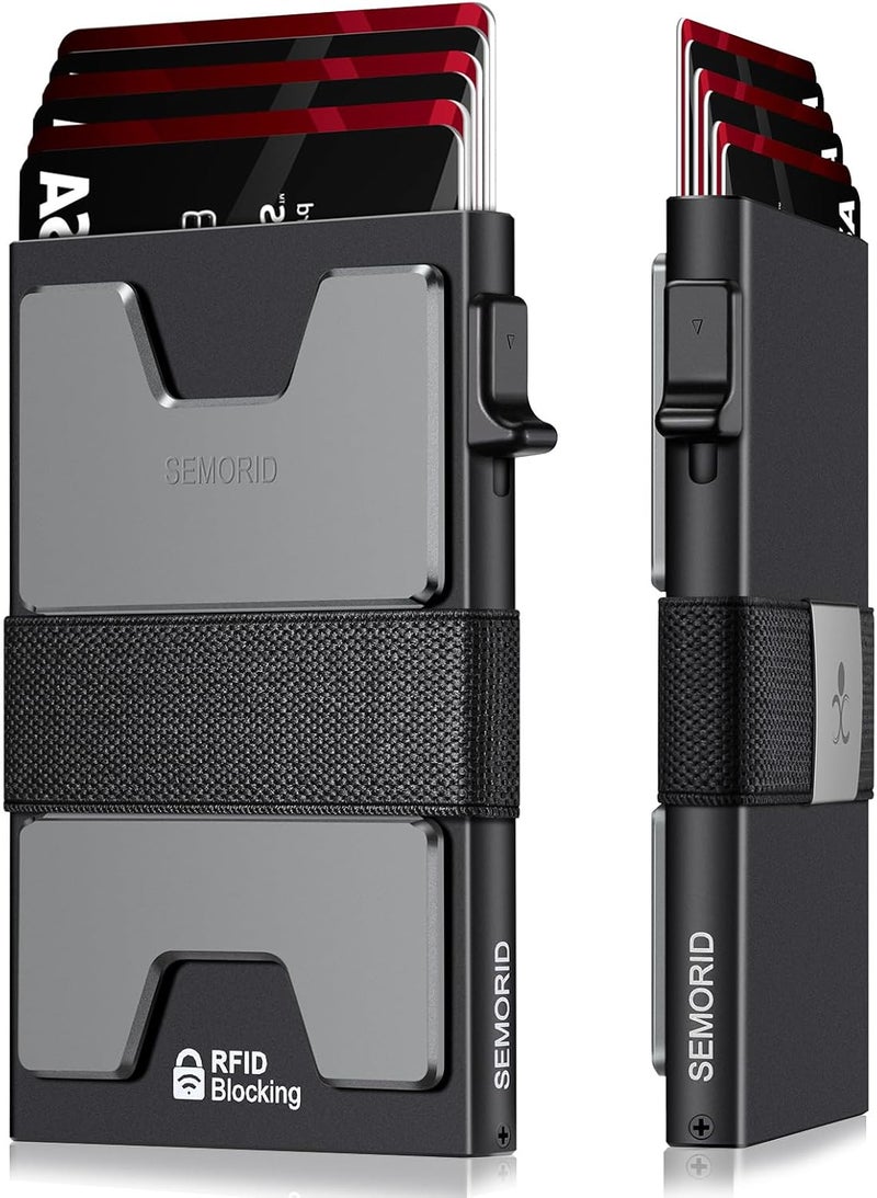 SEMORID Slim Aluminum Card Holder Wallet for Men, Durable Expandable Backplate, RFID Blocking Minimalist Metal Pop Up Wallet, Holds 12+ Cards Plus Cash - Image 1